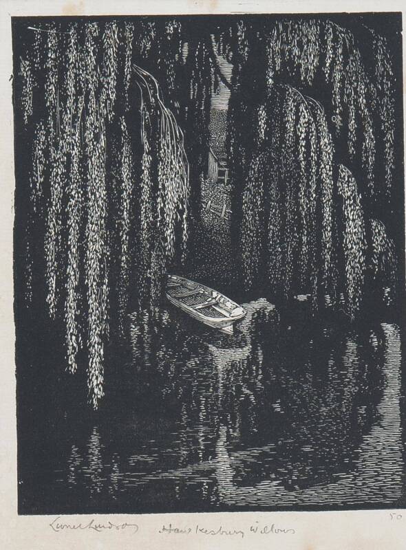 LIONEL ARTHUR LINDSAY (1874-1961): Hawksbury Willows, woodblock ed. 50, signed, titled and editioned to margin, 10 x 7.5 cm