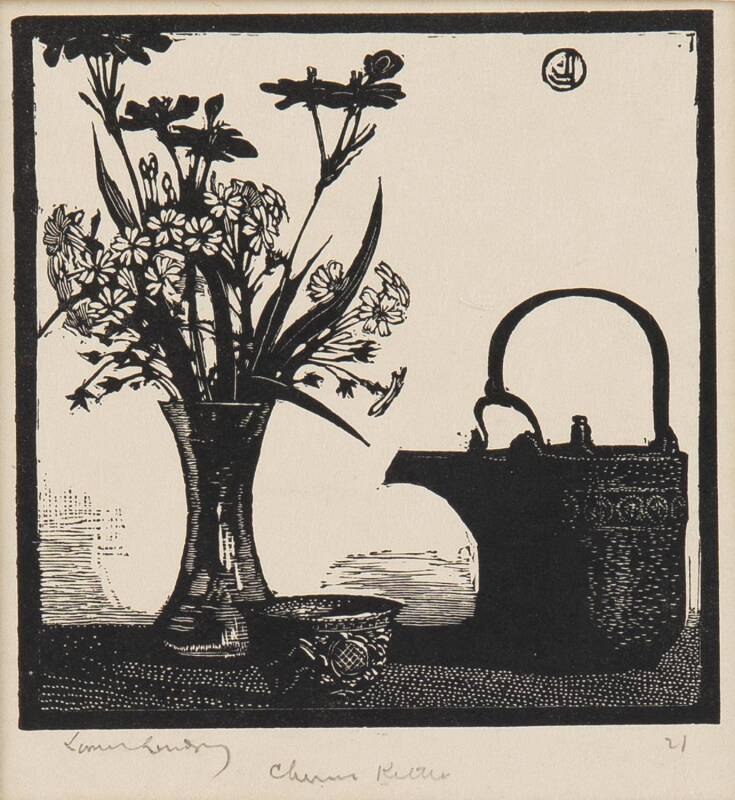 LIONEL ARTHUR LINDSAY (1874-1961): Chinese Kettle, woodblock ed. 21, signed, titled and editioned to margin, 7.5 x 7 cm