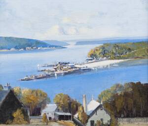 J JOHNSON: The Spit, Sydney, oil on board, signed lower right, 37.5 x 45 cm