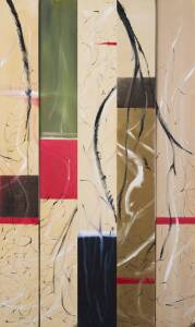 KIM KENNEDY, abstract on 5 panels, oil on canvas on board. Each panel 153cm x 18cm