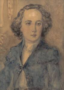 SCHOOL OF ROBERT DOWLING, Portrait in Blue, watercolour, 34.5 x 24.5 cm