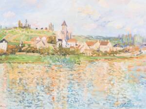 ANDRE MICHEL (BORN 1945), Vetheuil, oil on canvas, signed lower left, after the orginal by Claude Monet, 44 x 60 cm 