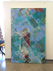 UNKNOWN MELBOURNE ARTIST, Blue and Green Abstract, oil on canvas, 150 x 241 cm