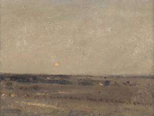 JOHN MCQUALTER: (b. 1949) Evening light Cranbourne, oil on board, signed lower left. 14.5 x 19 cm 