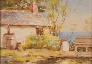 ANNE MONTGOMERY (1908-1991), Landscape, watercolour, signed lower right. 12 x 31cm together with a watercolour by ROSE LOCAY titled Cottage by the Sea. 12.5 x 18cm