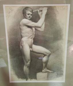 KOLLER (Czechoslovakia): Set of 4 male nude studies, pencil & chalk on paper, signed upper left & right. 37 x 60cm each