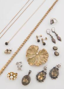 A collection of jewellery including amethyst and citrine suites, earrings and necklaces. Including 9ct gold and silver.