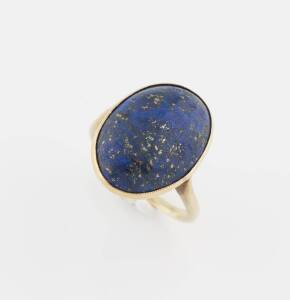 A lapis lazuli dress ring and a pair of sodalite earrings. 14ct yellow gold and sterling silver. Ring size L. 