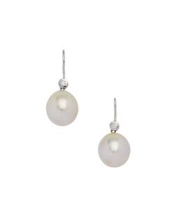 A pair of South Sea pearl drop earrings. 18ct white gold. 