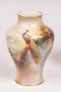 A Royal Worcester vase painted with a peacock, 1912, model no 2491, 10.5 cm high