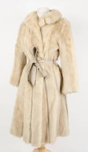 A Pearl mink and leather coat, self belted, Emba. Centre back length 110cm.