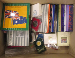 Australia 1937 Crown EF, 1984-2008 Unc coin sets plus extra 1985-87, various $1 Unc (7) and 1984 $1 Proof in case, $5 Bradman and PNC & Phar Lap x3 plus Proof, $10 1982 Commonwealth Games Proof; Austria 1780 Thaler; Canada 1967 & 1971 Unc sets; GB QV Cro