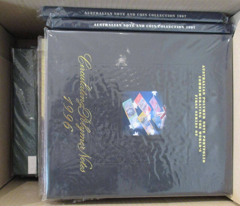 1993-1999 Combined NPA & Australia Post portfolios McDonald types 1-6, red and black serials except #1 Eminent Women (black) & #3 Florey (red); NPA & RAM portfolios 1988 Bicentenary x2, 1997 Kingsford Smith, Australian Note & Coin Collection 'ZZ' prefixes