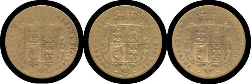 HALF-SOVEREIGN: 1872, 1873 and 1875 Young Head with Shield Reverse, all about VG. (3)