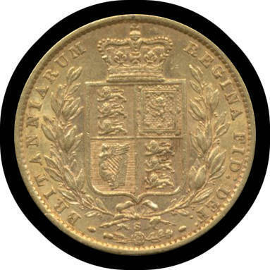 SOVEREIGN: 1871S Young Head with Shield Reverse WW Incuse, gVF.