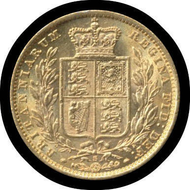 SOVEREIGN: 1871S Young Head with Shield Reverse WW Incuse, gVF.