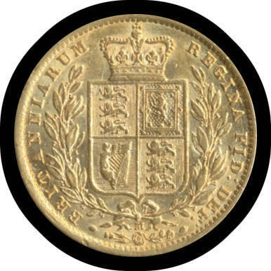 SOVEREIGN: 1872M Young Head with Shield Reverse, VF.