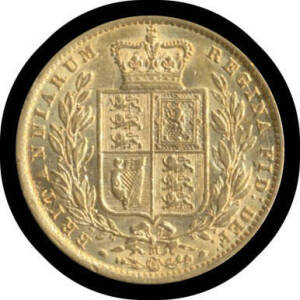 SOVEREIGN: 1872M Young Head with Shield Reverse, VF.