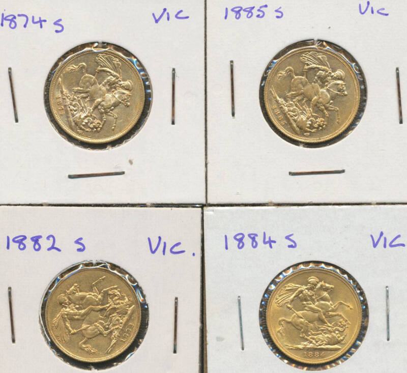 SOVEREIGN: 1874S 1882S 1884S & 1885S Young Head with St George Reverse, aVF. (4)