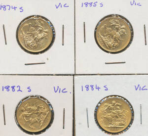 SOVEREIGN: 1874S 1882S 1884S & 1885S Young Head with St George Reverse, aVF. (4)