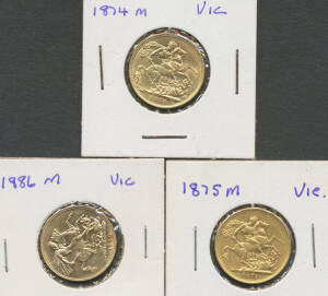 SOVEREIGN: 1874M 1875M 1886M Young Head with St George Reverse, aVF. (3)