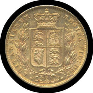 SOVEREIGN: 1877S Young Head with Shield Reverse, VF.