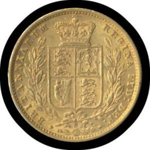 SOVEREIGN: 1877S Young Head with Shield Reverse, Fine.