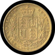 SOVEREIGN: 1877S Young Head with Shield Reverse, Fine.