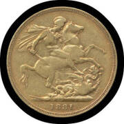 SOVEREIGN: 1881M Young Head with St George Reverse, G.