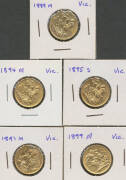 SOVEREIGN: 1888M Jubilee Head, 1894M 1895S 1897M and 1899M Veiled Head, varied condition. (5)