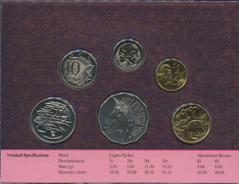 Uncirculated sets 1988, 1998, 1999 x4, 1995 Baby Coin x3, 2000 x3, 2001 x2, 2002 x2, 2004 & 2005; $1 commemorative Unc packs with some duplication, noted 2000 Victoria Cross; 2001 States Uncirculated Coin Set (all 9 including Norfolk Is); & ADF $1 Three