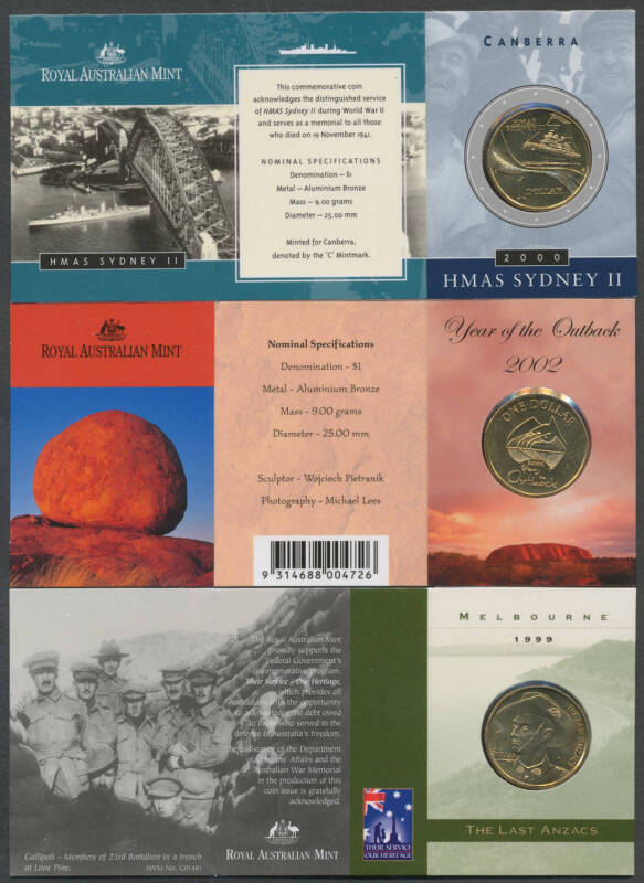 ONE DOLLAR: 1992-2012 $1 Uncirculated commemorative packs with duplication including mint marks, privy marks and coin show issues including 2010 2011 & 2013 Four Coin sets, 2000 Centenary of Australia's First Victoria Cross x5 and 2011 Pad Printed (colour