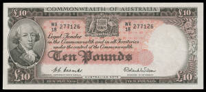 QEII Coombs/Wilson group with 10/- Reserve Bank, £1 Commonwealth and Reserve Bank (Unc), £5 Reserve Bank, £10 Commonwealth and Reserve Bank, flattened/lightly washed aVF-Unc. (6)