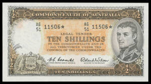 TEN SHILLINGS: 1961 10/- Coombs/Wilson Star Note 'AG51 11506 * ' McDonald #25s, aUnc, Cat $14,000.