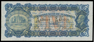 FIVE POUNDS: 1932 £5 Riddle/Sheehan 'Q/28 629014' McDonald #64, gVF, Cat $10,000.