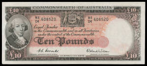 TEN POUNDS: 1954-60 £10 Coombs/Wilson Commonwealth Bank, McDonald #85, aUnc, Cat $1600.