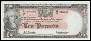 TEN POUNDS: 1960-66 £10 Coombs/Wilson Reserve Bank McDonald #86, aUnc. Cat $1500.