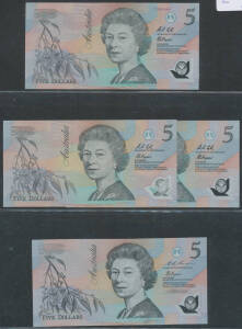 $5 to $100 Polymer notes in Vort-Ronald album, mostly 'AA' prefixes including $100 1996 sequential pair (Cat $1100) and 2008 $100 Unc. (26)