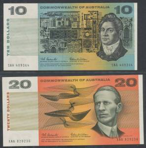 $1 to $100 paper note prefixes in Vort-Ronald album pages, noted First Prefix Coombs/Wilson $10, $20, Johnston/Stone $100, Last Prefix $1 x4, $2, $5 x2, $10, $20 and Fraser/Evans $50, Unc (ex 1992 $5 First Prefix, F). (14)