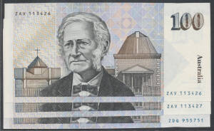 $1 to $100 paper notes with signatures, different prefixes & some sequential runs, $1 x33, $5 x40, $10 x47, $20 x18, $50 x11 & $100 x3, all aUnc/Unc. Face value $1547. (152)