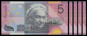 FIVE DOLLARS: 2001 $5 Macfarlane/Evans matching RADAR serials '877778', prefixes 'HM', 'IA', 'IB', 'II' & 'IK', Unc. (5)