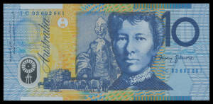 TEN DOLLARS: $10 Polymer note group with 1988 Bicentenary Second Release x3, 1993 'AP93001653' in black (from Eminent Women folder), 2002 ANDA Blue and Grey 'Tenners' folder, Fraser/Evans Ink Transfers (x3 two First Prefixes) and RADAR First Prefix 'AA03 