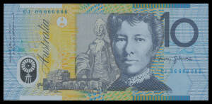 TEN DOLLARS: 2006 $10 Macfarlane/Henry solid serial 'CJ 06 666666', Unc.