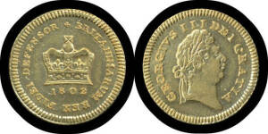 GREAT BRITAIN: ONE-THIRD OF A GUINEA George III 1802, EF.