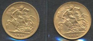 GREAT BRITAIN: HALF-SOVEREIGN 1887 Veiled Head VG and 1913 KGV VF. (2)