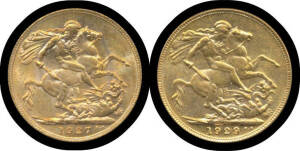 SOUTH AFRICA: Sovereigns KGV 1927 and 1929 EF. (2)