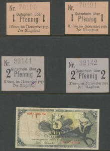 GERMANY: 1919 Notgeld x4, 1945 5m Pick #13e F, then 1980s 5m to 100m #41a, condition varied. (14)