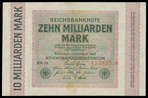 GERMANY: 1908-1944 including Hyper-Inflation notes to 10 Billion Marks, Notgeld issues plus Allied Military currency, condition varied. (81)