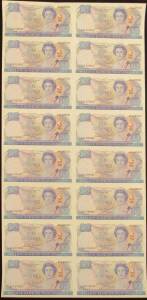 NEW ZEALAND: 1990 $10 Waitangi Treaty uncut block of 16, Prefix AAA, small tone stain on unit 3 (transfered from the degrading RAM certificate of authenticity!) Unc.