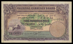 PALESTINE: 1939 500 mils dated 30.04.39 Pick #6c, a little soiled, VF. Scarce.